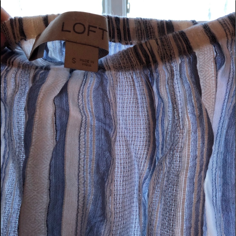 White Blue Striped Off Shoulder Long Sleeve Loft